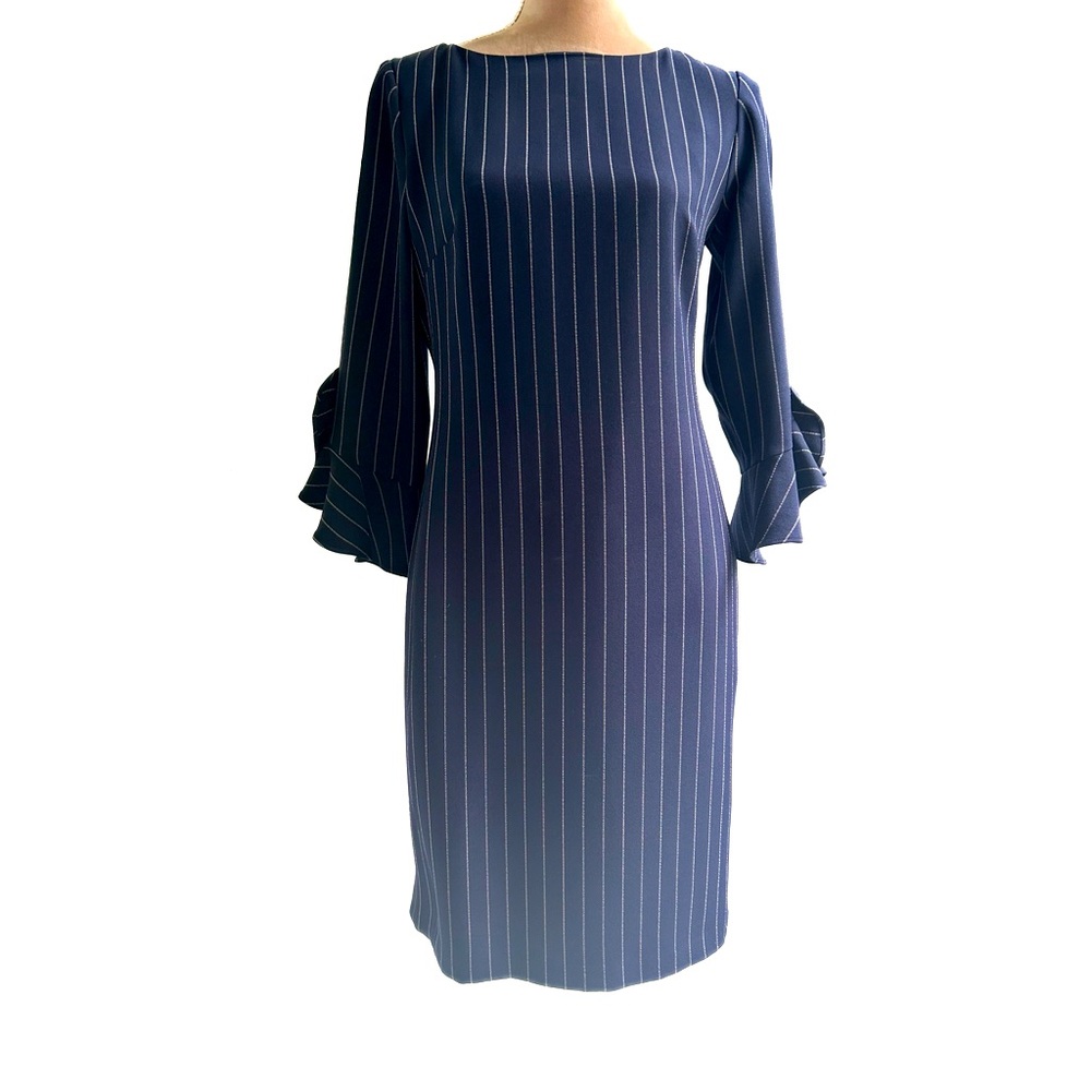 Karl Lagerfeld navy striped tulip sleeve dress/4 women
